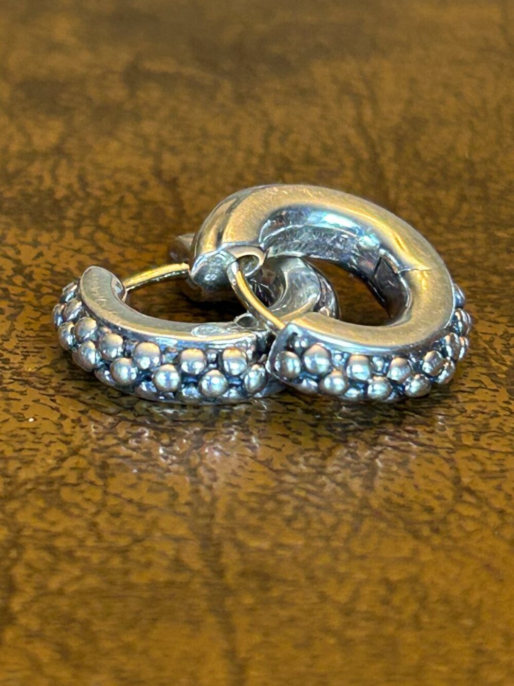 Michael Dawkins Sterling Silver 925 14K Gold Posts Caviar Hoop Earrings